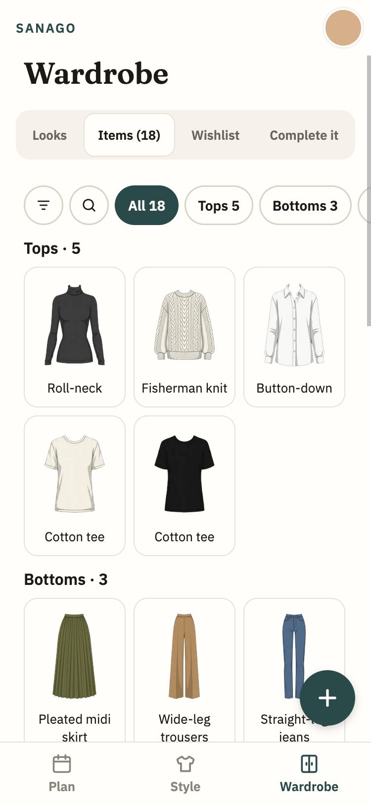 The Sanago wardrobe: your own pieces, drawn in your colours